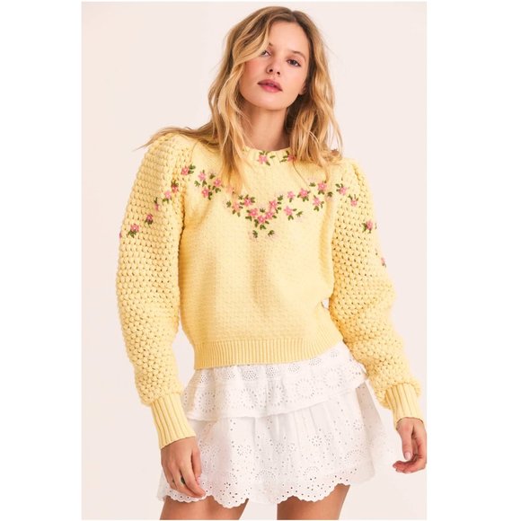 LoveShackFancy Sweater Kenzly Crochet Pullover in Mellow Yellow - Picture 17 of 17